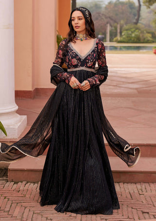 Chhavvi Aggarwal-Black Embroidered Anarkali And Dupatta-INDIASPOPUP.COM