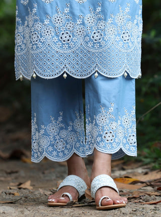 Kora blue embroidered kurta set
