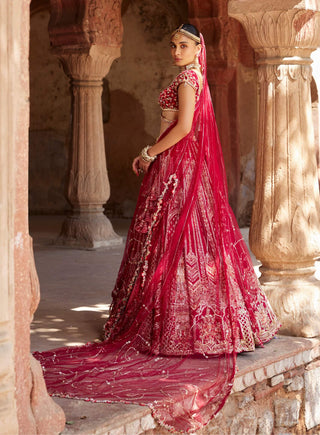 Urvi Deep Red Bridal Lehenga Set by Dolly J available on Indiaspopup