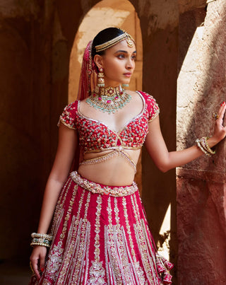 Urvi Deep Red Bridal Lehenga Set by Dolly J available on Indiaspopup