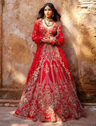 Arihee Red Bridal Lehenga Set by Dolly J available on Indiaspopup
