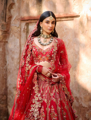 Arihee Red Bridal Lehenga Set by Dolly J available on Indiaspopup