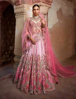 Chaarvi Pink Ombre Lehenga Set by Dolly J available on Indiaspopup
