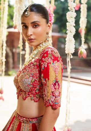 Lipika Red Embroidered Lehenga Set by Dolly J available on Indiaspopup