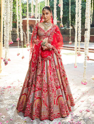 Lipika Red Embroidered Lehenga Set by Dolly J available on Indiaspopup
