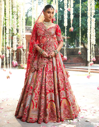 Lipika Red Embroidered Lehenga Set by Dolly J available on Indiaspopup