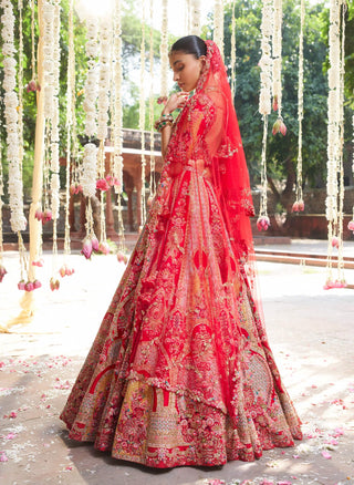 Lipika Red Embroidered Lehenga Set by Dolly J available on Indiaspopup