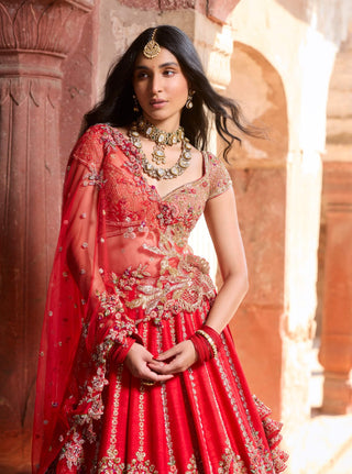 Avasa Red Embroidered Lehenga Set by Dolly J available on Indiaspopup