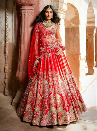 Avasa Red Embroidered Lehenga Set by Dolly J available on Indiaspopup