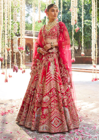 Asani Red Lehenga Set by Dolly J available on Indiaspopup