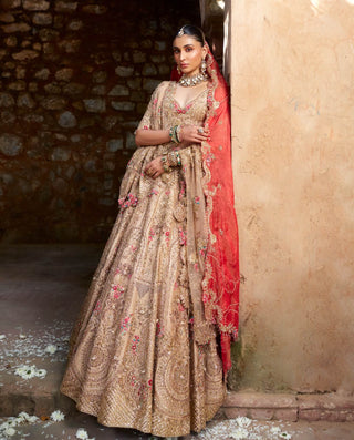 Anviksha Gold Embroidered Lehenga Set by Dolly J available on Indiaspopup
