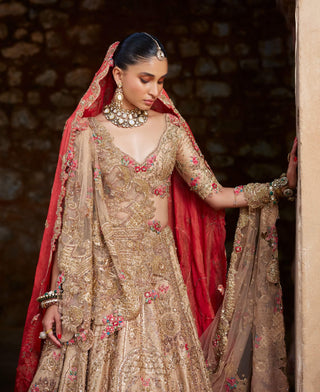 Anviksha Gold Embroidered Lehenga Set by Dolly J available on Indiaspopup