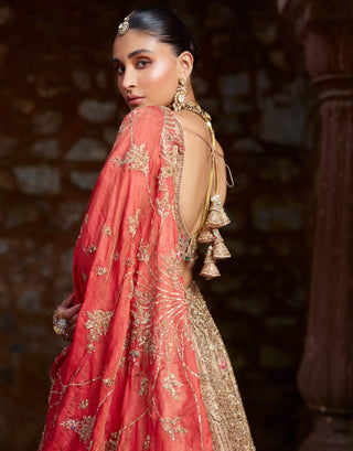 Anviksha Gold Embroidered Lehenga Set by Dolly J available on Indiaspopup