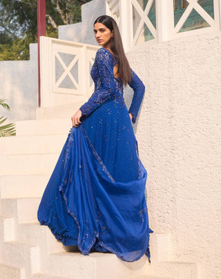 Dolly J Saphielle Royal Blue Kalidaar Kurta And Lehenga Set available on indiaspopup