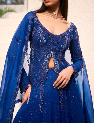 Dolly J Saphielle Royal Blue Kalidaar Kurta And Lehenga Set available on indiaspopup
