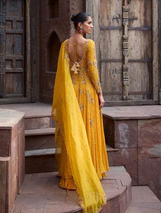 Dolly J Citrine Bloom Kalidaar Suit Set available on indiaspopup