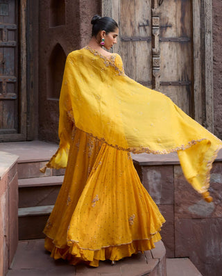 Dolly J Citrine Bloom Kalidaar Suit Set available on indiaspopup