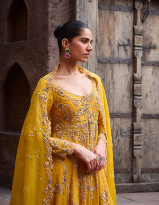 Dolly J Citrine Bloom Kalidaar Suit Set available on indiaspopup