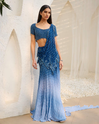 Dolly J Ocean Whisper Drape Sari And Blouse available on indiaspopup