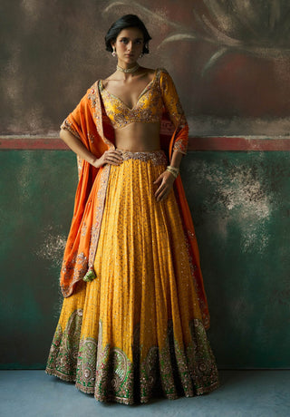 Marigold yellow and tangerine tamira lehenga set