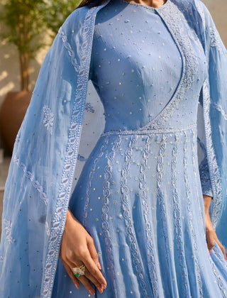 Dolly J Azure Dream Chikankari Anarkali Set available on indiaspopup