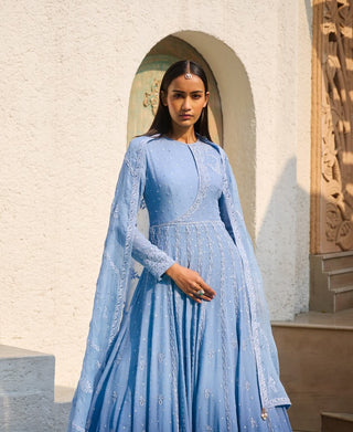 Dolly J Azure Dream Chikankari Anarkali Set available on indiaspopup