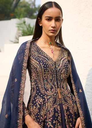 Dolly J Amara Blue Jacket Kurta With Skirt Set available on indiaspopup