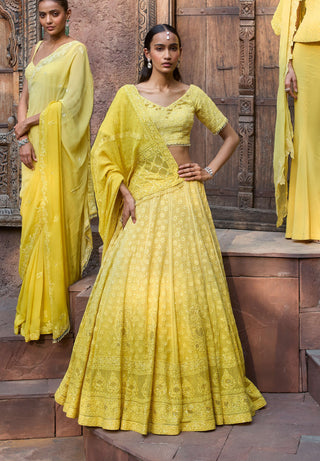 Dolly J Soleil Chikankari Yellow Lehenga Set available on indiaspopup