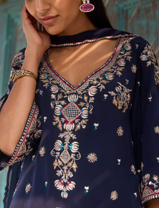 Dolly J Nia Blue Kurta And Flare Pant Set available on indiaspopup