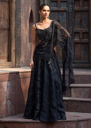 Dolly J Black Starlit Draped Lehenga Set available on indiaspopup
