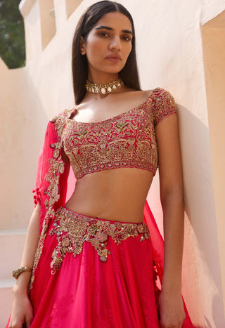 Dolly J Elysian Organza Rose Lehenga And Cape Set available on indiaspopup