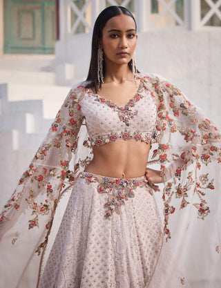 Dolly J Paisley Ivory Dream Chikankari Lehenga And Cape Set available on indiaspopup