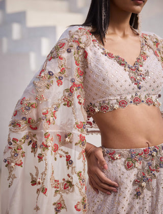 Dolly J Paisley Ivory Dream Chikankari Lehenga And Cape Set available on indiaspopup
