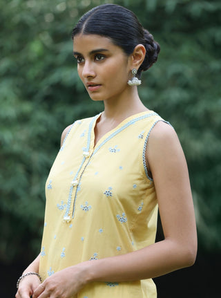 Kora yellow embroidered kurta set