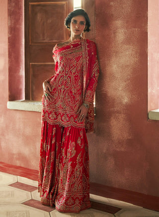 Red rouzara sharara set