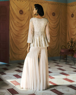 Ivory pearlumé jacket kurta & flare pants