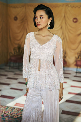 Ivory pearlumé jacket kurta & flare pants