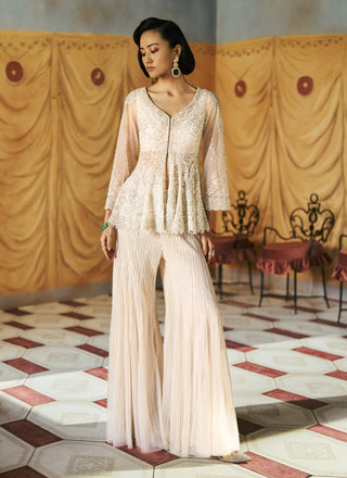 Ivory pearlumé jacket kurta & flare pants