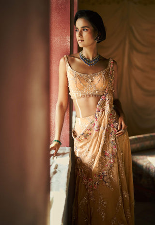 Champagne aureva drape sari and blouse