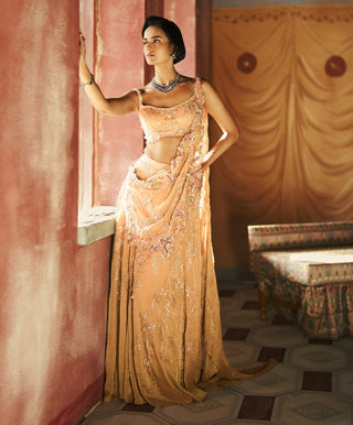 Champagne aureva drape sari and blouse