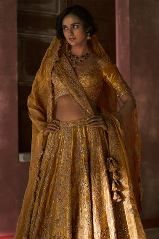 Golden zaiya bridal lehenga set