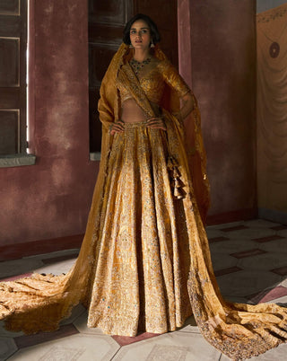 Golden zaiya bridal lehenga set