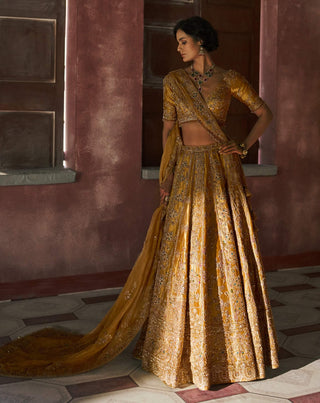 Golden zaiya bridal lehenga set