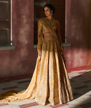 Golden zaiya bridal lehenga set