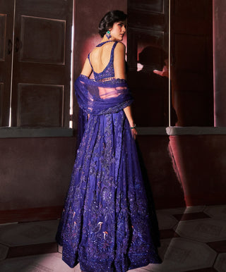 Midnight blue stellune cocktail lehenga set
