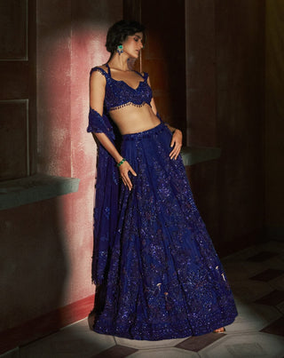 Midnight blue stellune cocktail lehenga set