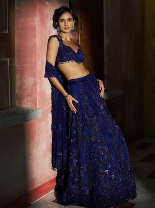 Midnight blue stellune cocktail lehenga set