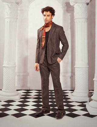 Gray Tweed Blazer Pantsuit Set by Nikita Mhaisalkar Men available on Indiaspopup.com