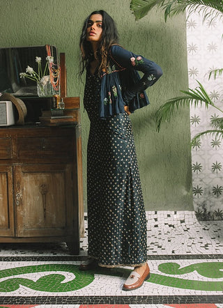 Navy Bandhini Palazzo And Jacket Set by The Little Black Bow available on Indiaspopup