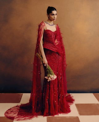 Rouge deep red ascend corset & skirt set